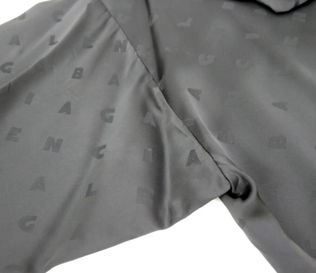 バレンシアガ BALENCIAGA ボウタイブラウス ロゴ総柄 黒 レーヨン 【中古】(70528)_14