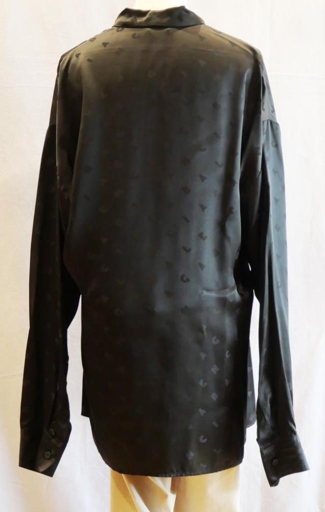 バレンシアガ BALENCIAGA ボウタイブラウス ロゴ総柄 黒 レーヨン 【中古】(70528)_3