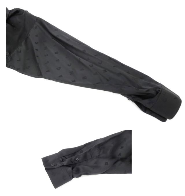 バレンシアガ BALENCIAGA ボウタイブラウス ロゴ総柄 黒 レーヨン 【中古】(70528)_8