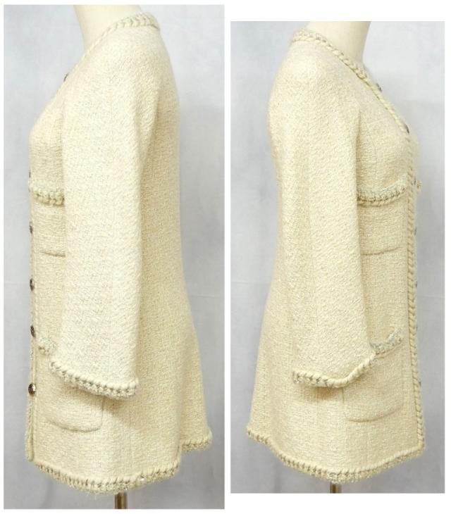 シャネル CHANEL ツイードノーカラージャケット ココボタン オフホワイト 【中古】(70610)_2