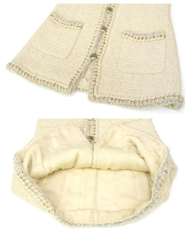シャネル CHANEL ツイードノーカラージャケット ココボタン オフホワイト 【中古】(70610)_5