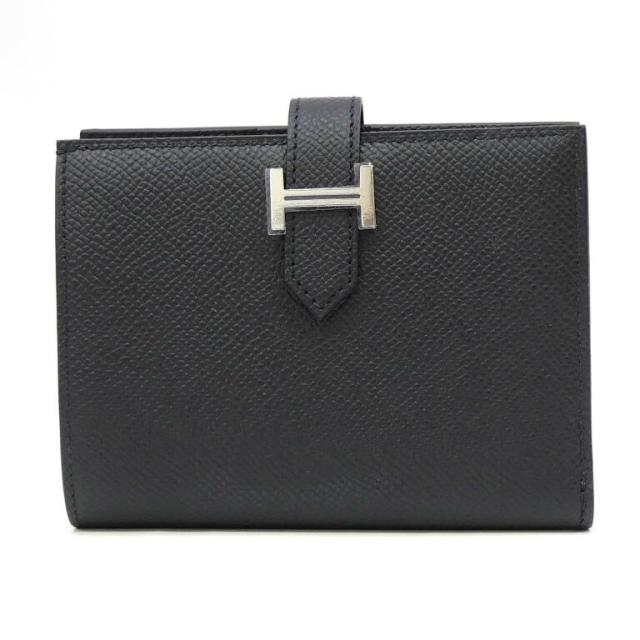 エルメス HERMES 二つ折り紙入れ ベアンコンパクト SV金具 K目じるし 黒 エプソン(70801)