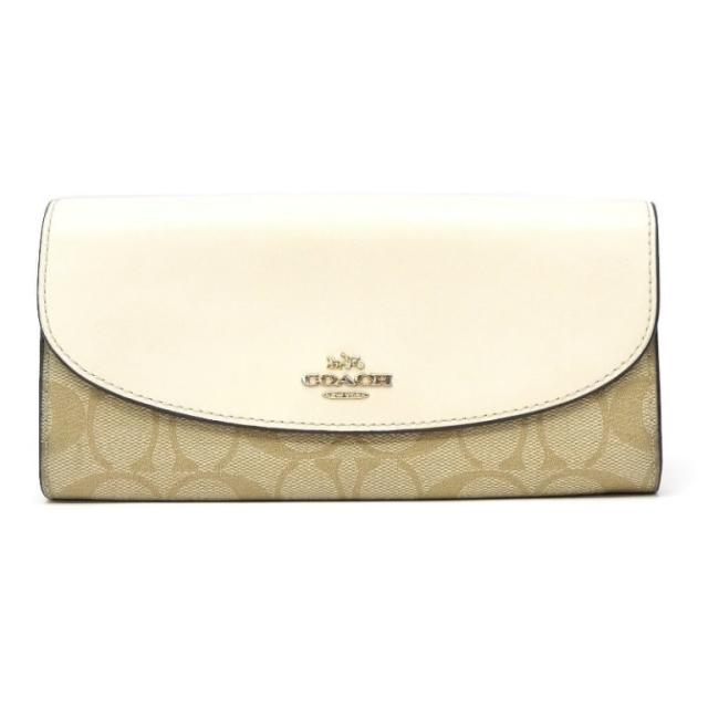 コーチ COACH 長財布 アウトレット F54022 白ベージュ系 PVC×レザー 【中古】(70871)