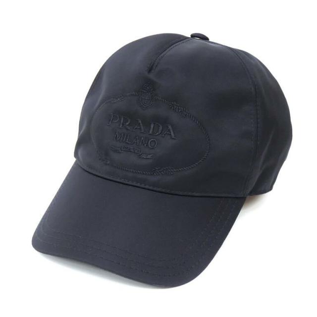 プラダ PRADA ナイロン ベースボールキャップ ロゴ 黒 【中古】(70920)