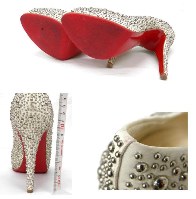 クリスチャン・ルブタン Ｌｏｕｂｏｕｔｉｎ 靴 パンプス オープントゥ アイボリー スタッズ ３８ 【中古】(22813)_2