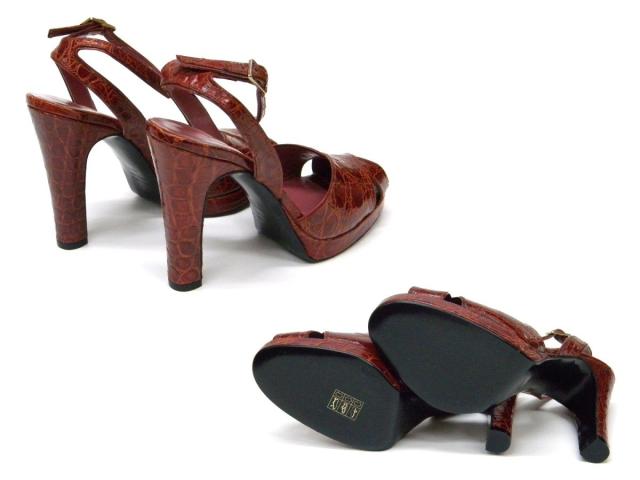 セルジオロッシ ｓｅｒｇｉｏ ｒｏｓｓｉ 靴 サンダル アンクルストラップ クロコダイル ブラウン ３５・１／２ (24484) セルジオロッシ sergio rossi 靴 サンダル アンクル