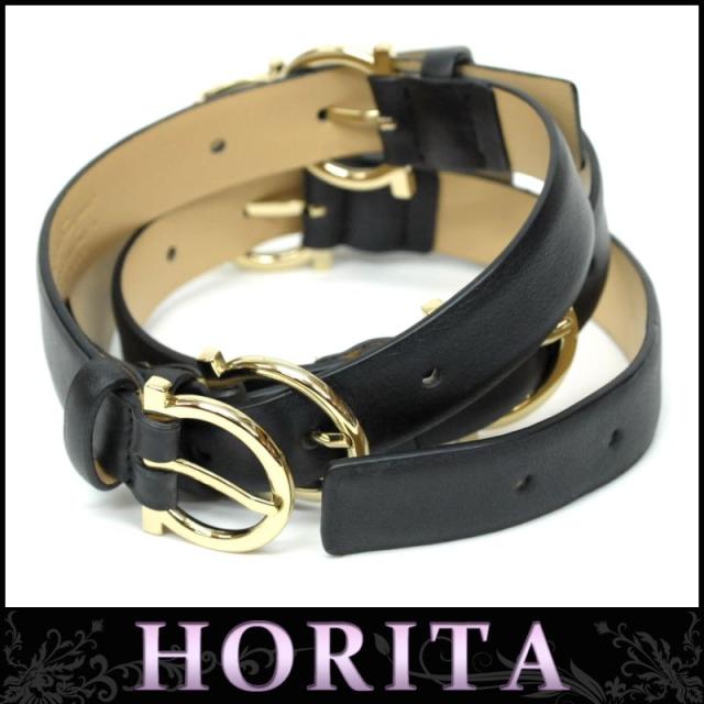 フェラガモ Ｆｅｒｒａｇａｍｏ ベルト 黒革 ガンティーニ金具 ゴールド【中古】(29664)