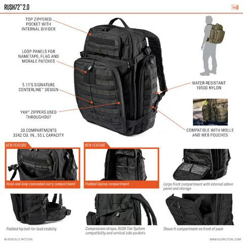 ●● 【新型】軍用 5.11 ファイブイレブン タクティカル ラッシュ72 2.0 ブラック 56565 バックパック バック リュック 55リットル RUSH72 2.0 24,314円