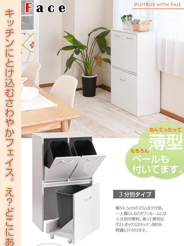 ＼ポイント消化！／ キッチンシリーズface ３分別ダストボックス ホワイト 幅54.5_1