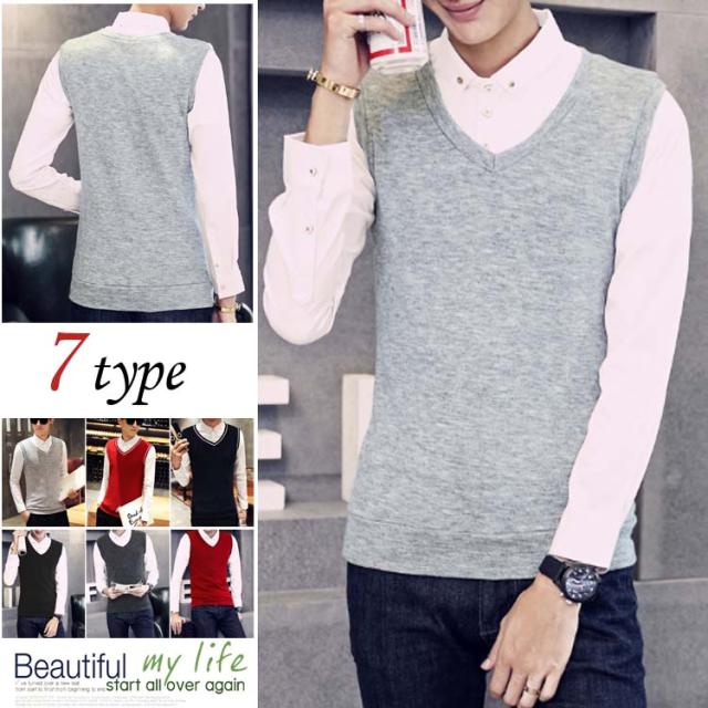 送料無料 ニットベスト メンズ ベスト ニット Vネック ビジネス 無地 お兄系 キレイ目 新作 大きいサイズ の通販はau Wowma にゃニャオ