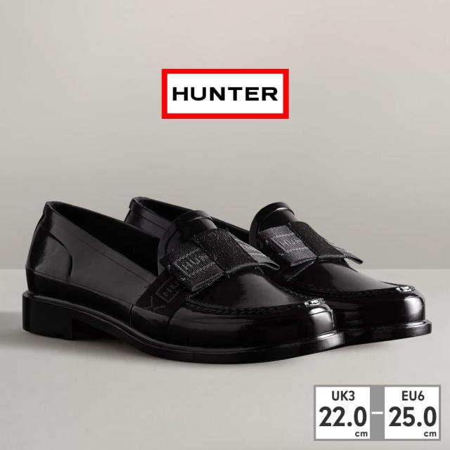 ハンター レインシューズ レディース WFF1096RGL リファインド ボウ グロス ペニー ローファー 送料無料 REFINED BOW GLOSS PENNY LOAFER BLK