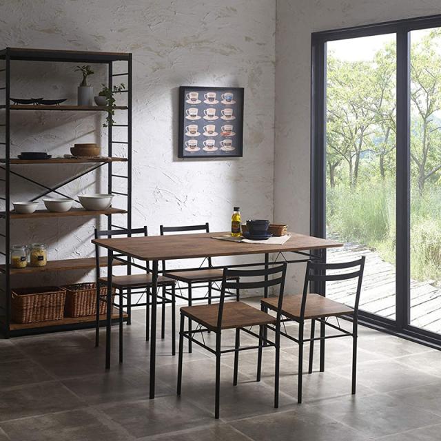 ダイニング5点セット テーブル チェア 4人掛け 長方形 ブラウン DS-V120(BR)