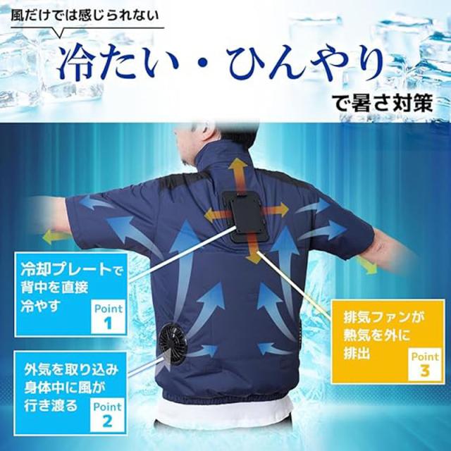 THANKO サンコー ファン付き 冷蔵服4 半袖 PDモバイルバッテリーセット Free ネイビー TKWE25