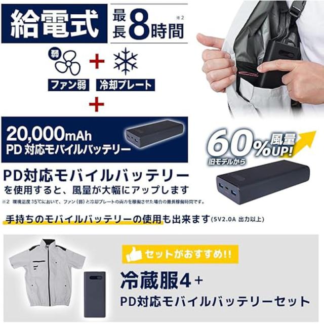 THANKO サンコー ファン付き 冷蔵服4 半袖 PDモバイルバッテリーセット Free ネイビー TKWE25