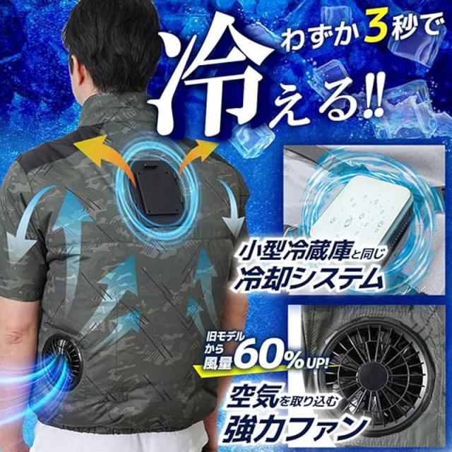 THANKO サンコー ファン付き 冷蔵服4 半袖 PDモバイルバッテリーセット 3L ネイビー TKWE25