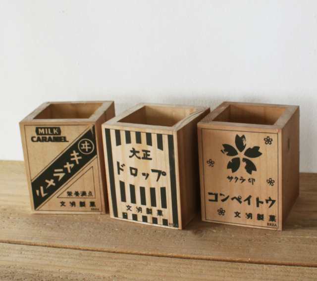 レトロ雑貨 木製 昭和レトロ ペンスタンド ペン立て 木箱 小物入れ 