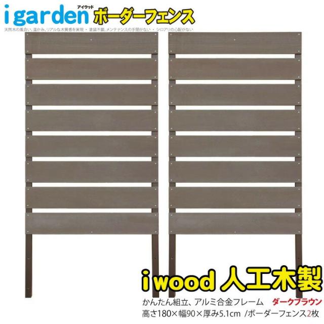 アイウッドボーダーフェンス1759　180cm×90cm　ダークブラウン■　[2枚セット]　アルミフレーム　連結可能　人工木＋アルミフレーム　B1759D