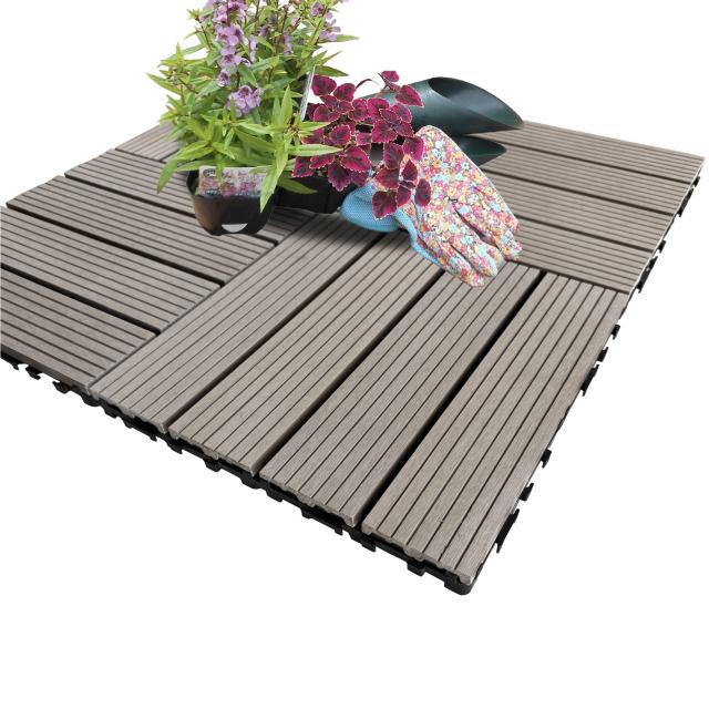 ウッドパネル ウッドタイル 30x30cm 28枚 ダークブラウン 正方形 厚み2.5cm アイウッド人工木 樹脂製 ジョイント式 腐らない 置くだけ簡単設置 ベランダタイル スノコ 屋外 屋内兼用 庭 ウッドデッキ タイルパネル_5