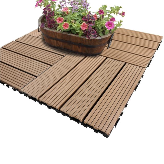 ウッドパネル ウッドタイル 30x30cm 28枚 ナチュラル 正方形 厚み2.5cm アイウッド人工木 樹脂製 ジョイント式 腐らない 置くだけ簡単設置 ベランダタイル スノコ 屋外 屋内兼用 庭 ウッドデッキ タイルパネル_5