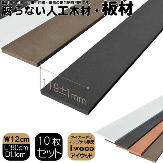 人工木材 180cm ブラック 10枚セット 幅約12cｍ厚み1.1cｍ 人工無垢材 板材 アイウッド 人工木 樹脂製 色あせない 腐らない シロアリ防止 ザラザラ加工仕上げ リアルな木質感