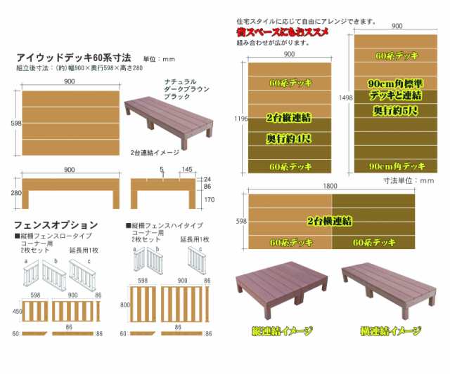 ウッドデッキ60系 人工木製 約1.1平米 [2点セット] ナチュラル◯ 60