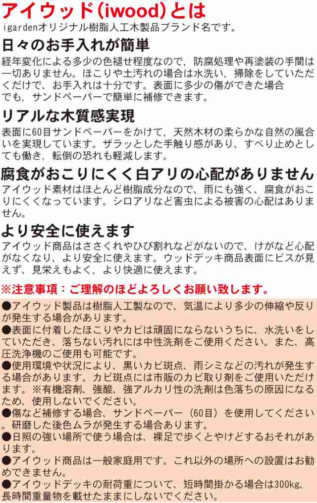 ウッドデッキPLUS 人工木製 1.5坪 [10点セット] ナチュラル◯ P-6d3f1sn アイウッドデッキPLUS ローフェンス＆ステップ  P90N| の通販はau PAY マーケット - igarden | au PAY マーケット－通販サイト