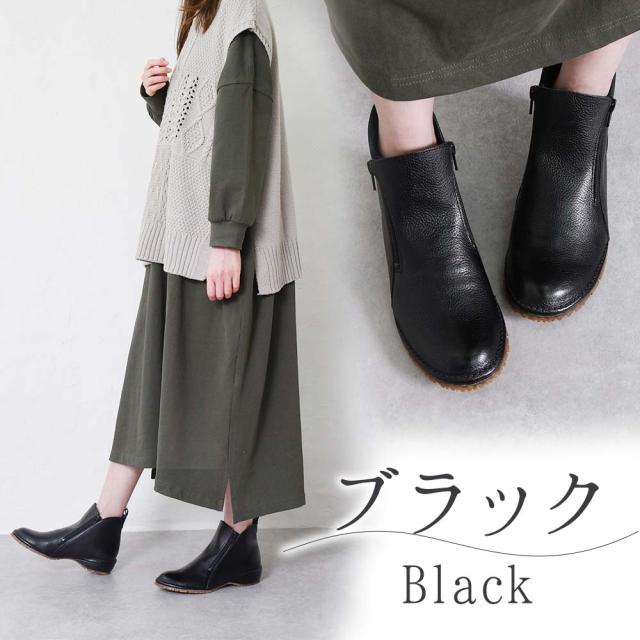 ブーツ レディース ショートブーツ 本革 幅広 歩きやすい ファスナー