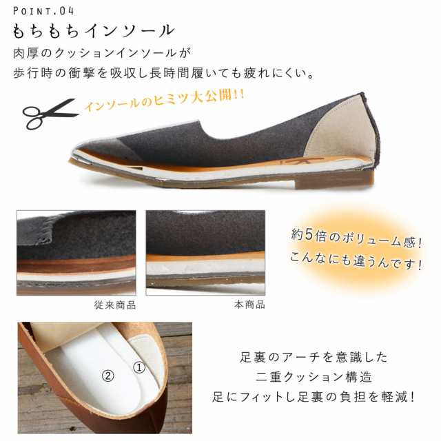 フラットシューズ レディース スリッポン レザー パンプス