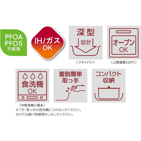 サーモス フライパン 26センチ 22センチ 取っ手のとれるフライパン8点セットDA ディープレッド IH対応 ガス火対応 鍋 24センチ KSD-8A DR_4