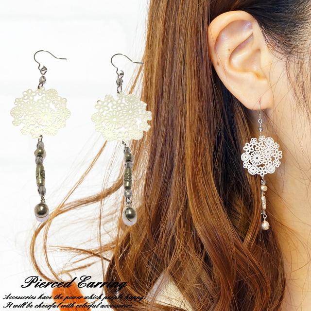 レディースピアス 花 フラワー 透かしパーツ エスニック 鈴 ビーズ装飾 サージカルステンレスフック フックピアスの通販はau Pay マーケット 株式会社クリシュナ