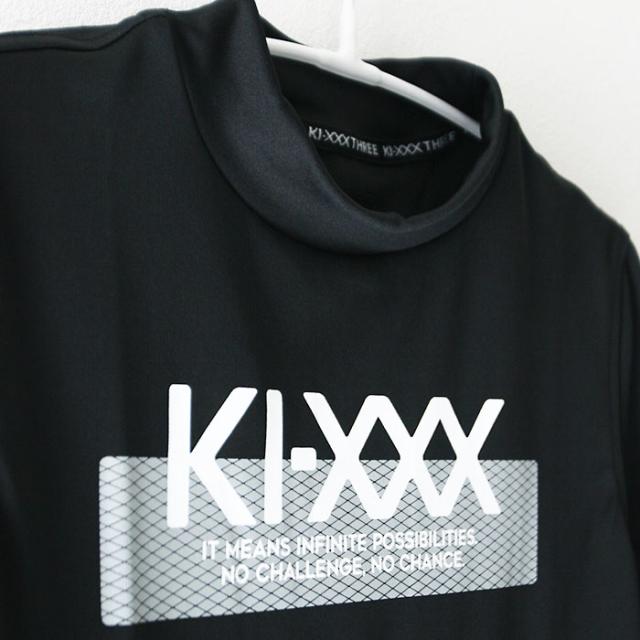 新品未使用品　KI-X THREE　レディースモックネックTシャツ　ブラック　S KI-XXX THREE キックスリー ロゴプリント モックネックシャツ