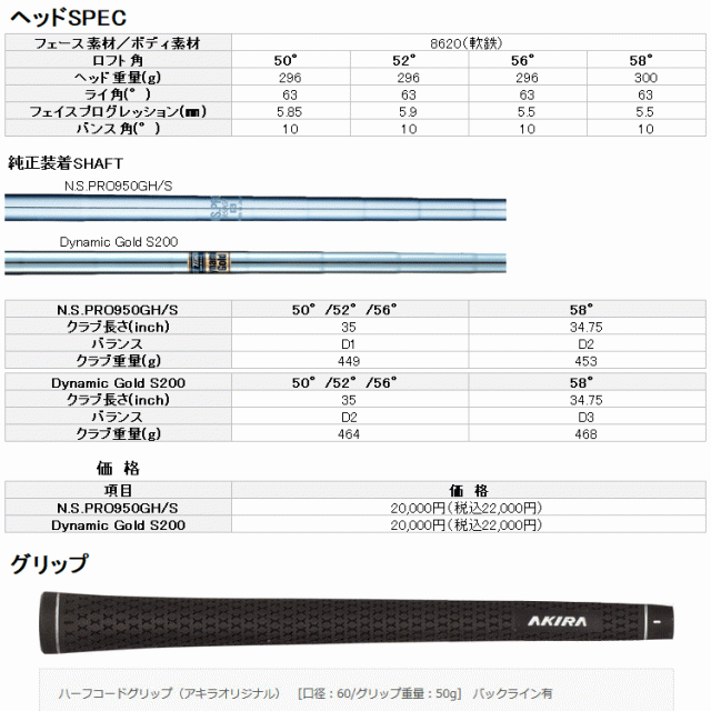 アキラ ゴルフ ツアーウェッジ3 レフティ クロムメッキ N.S.PRO950GH シャフト AKIRA TOUR WEDGE III