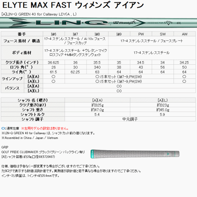 キャロウェイ エリート マックスファスト ELYTE MAX FAST アイアン レディース 5本セット 2025モデル 日本仕様_7