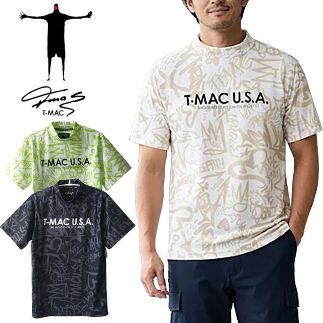 T-MAC ティーマック ゴルフ 昇華転写テキスト柄モックネックシャツ メンズ 2026春夏 ゴルフウェア 7416172117