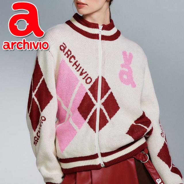 アルチビオ 秋冬 ゴルフ アーガイル柄ニットブルゾン ジャケット フルジップ レディース A518114