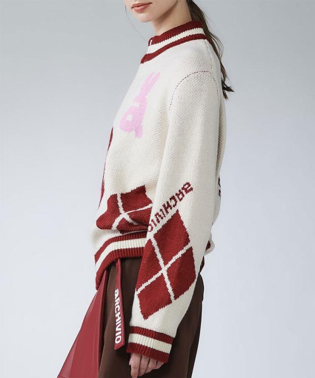 アルチビオ 秋冬 ゴルフ アーガイル柄ニットブルゾン ジャケット