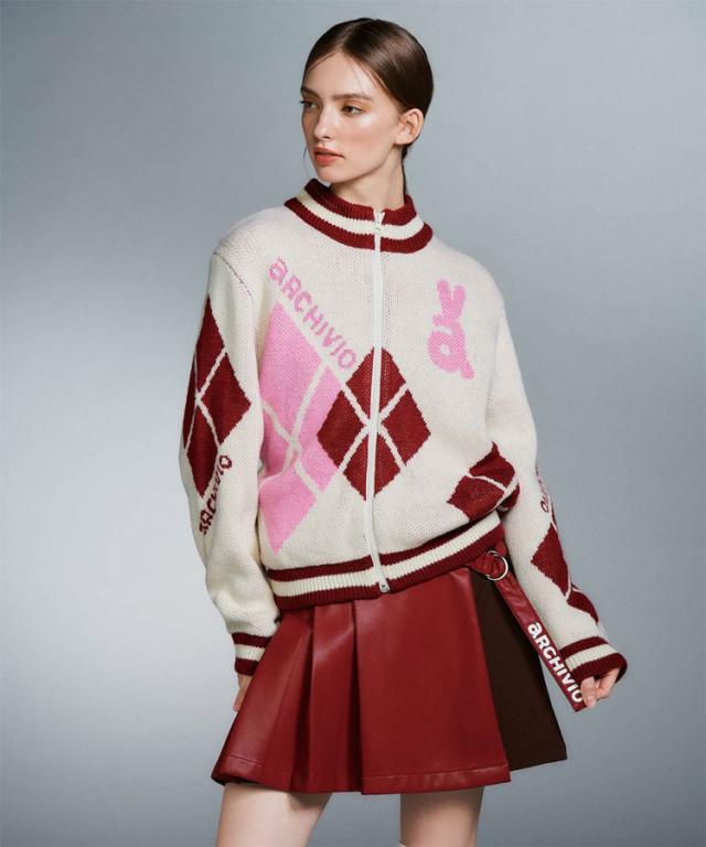 アルチビオ 秋冬 ゴルフ アーガイル柄ニットブルゾン ジャケット フルジップ レディース A518114 アルチビオ 秋冬 ゴルフ アーガイル柄ニットブルゾン ジャケット