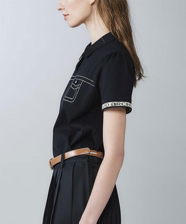 アルチビオ 秋冬 ゴルフ ステッチ風プリントニットポロシャツ