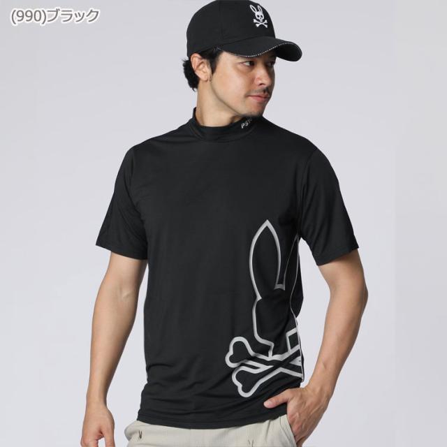 サイコバニーゴルフ パイピング シルエットロゴ モックネックT