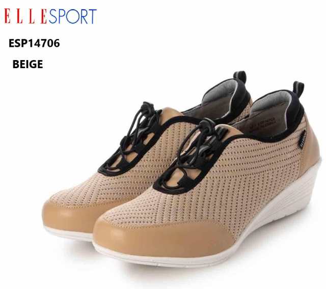 エルスポーツ(ELLESPORT)ESP14706 ニット編みウェッジシューズ 調節可能なゴム紐仕様 素材には柔らかなニット編み素材を使用しております 柔らかな足あたりで足を包み込みますの通販は