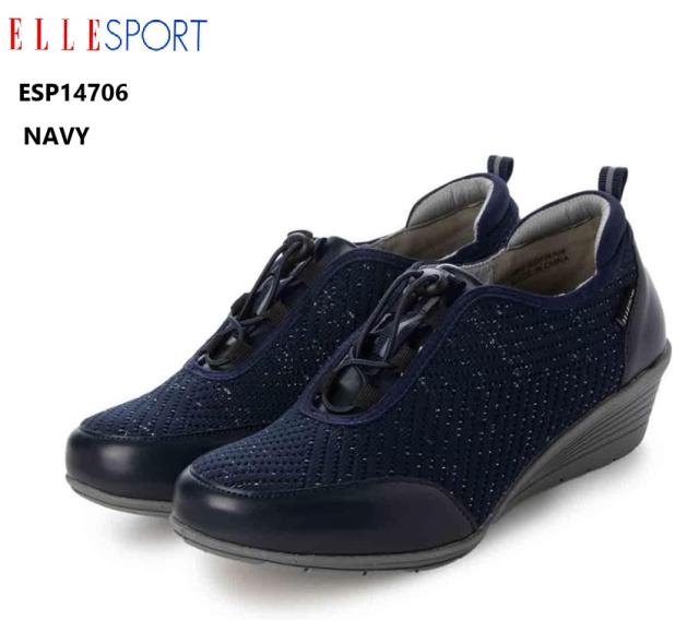 (ELLESPORT)ESP14706 ニット編みウェッジシューズ エルスポーツ 調節可能なゴム紐仕様 素材には柔らかなニット編み素材を使用しております 柔らかな足あたりで足を包み込みますの通販は