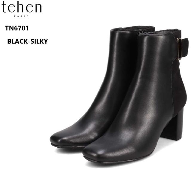 (テーン)TN6701 tehen エレガントカジュアルショートブーツ 【撥水加工】サイドの同色エナメル金具がアクセント スタイリングでフェミニンさを出したり同色パンツスタイルで脚長効果もの通販は
