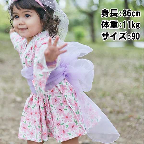 浴衣 ドレス ベビー 子供 ロンパース キッズ 女の子 帯 花 リボン