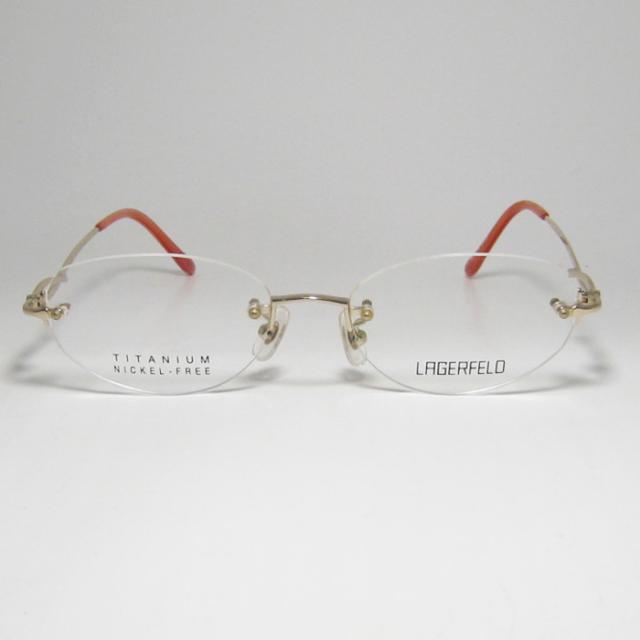LAGERFELD ラガーフェルド レディース 純国産 チタン 婦人 レディース 眼鏡 メガネ フレーム 88-0097-1 サイズ52 度付可 ゴールド 縁なし リビジョン製レンズでお好きなサングラス作成可能