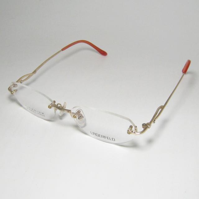 LAGERFELD ラガーフェルド レディース 純国産 チタン 婦人 レディース 眼鏡 メガネ フレーム 88-0097-1 サイズ52 度付可 ゴールド 縁なし リビジョン製レンズでお好きなサングラス作成可能
