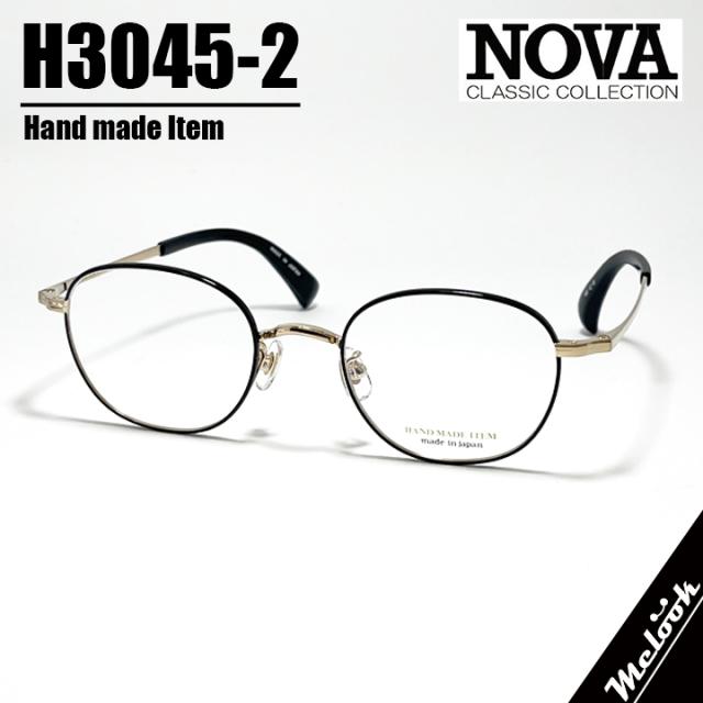 NOVA ノヴァ ハンドメイド 国産 ラウンド ボストン クラシック 眼鏡 メガネ フレーム サングラス H3045-2-48 度付可 ブラック　ゴールド リビジョン製レンズでお好きなサングラス作成可能