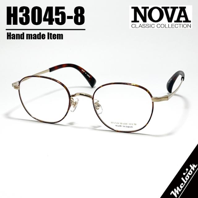 NOVA ノヴァ ハンドメイド 国産 ラウンド ボストン クラシック 眼鏡 メガネ フレーム サングラス H3045-8-48 度付可 ブラウンデミ ゴールド リビジョン製レンズでお好きなサングラス作成可能