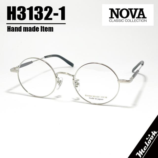 [ NOVA ] ノヴァ Hand made Item ハンドメイドアイテム 国産 メガネ 眼鏡 フレーム 男女兼用 H3132-1-45 ラウンドメタル シルバー ブラック Silver  日本製  Hand made in Japan
