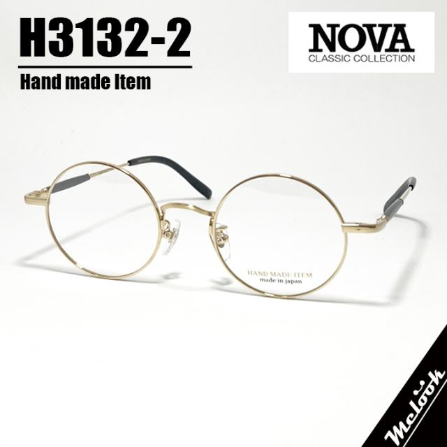 [ NOVA ] ノヴァ Hand made Item ハンドメイドアイテム 国産 メガネ 眼鏡 フレーム 男女兼用 H3132-2-45 ラウンド メタル ゴールド ブラック Gold Black  日本製  Hand made in Japan