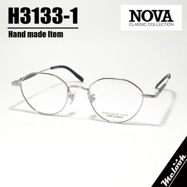 [ NOVA ] ノヴァ Hand made Item ハンドメイドアイテム 国産 メガネ 眼鏡 フレーム 男女兼用 H3133-1-47 ボストン メタル シルバー ブラック Silver  日本製  Hand made in Japan